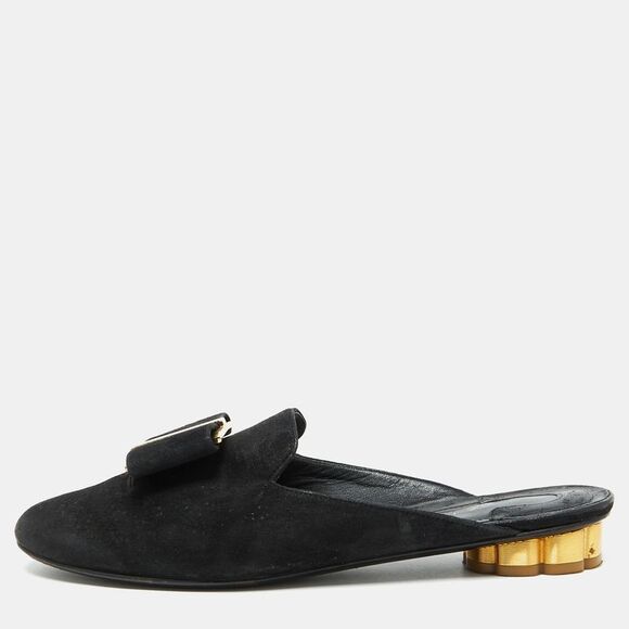 Salvatore Ferragamo Black Suede Bow Flat Mules Size 36.5,New Products : American Fashion Style Bags On Sale